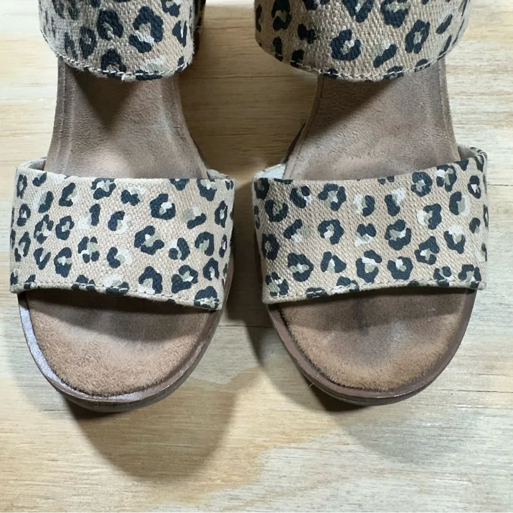 Toms Majorca Leopard Print Heeled Sandals Women’s Size 6.5